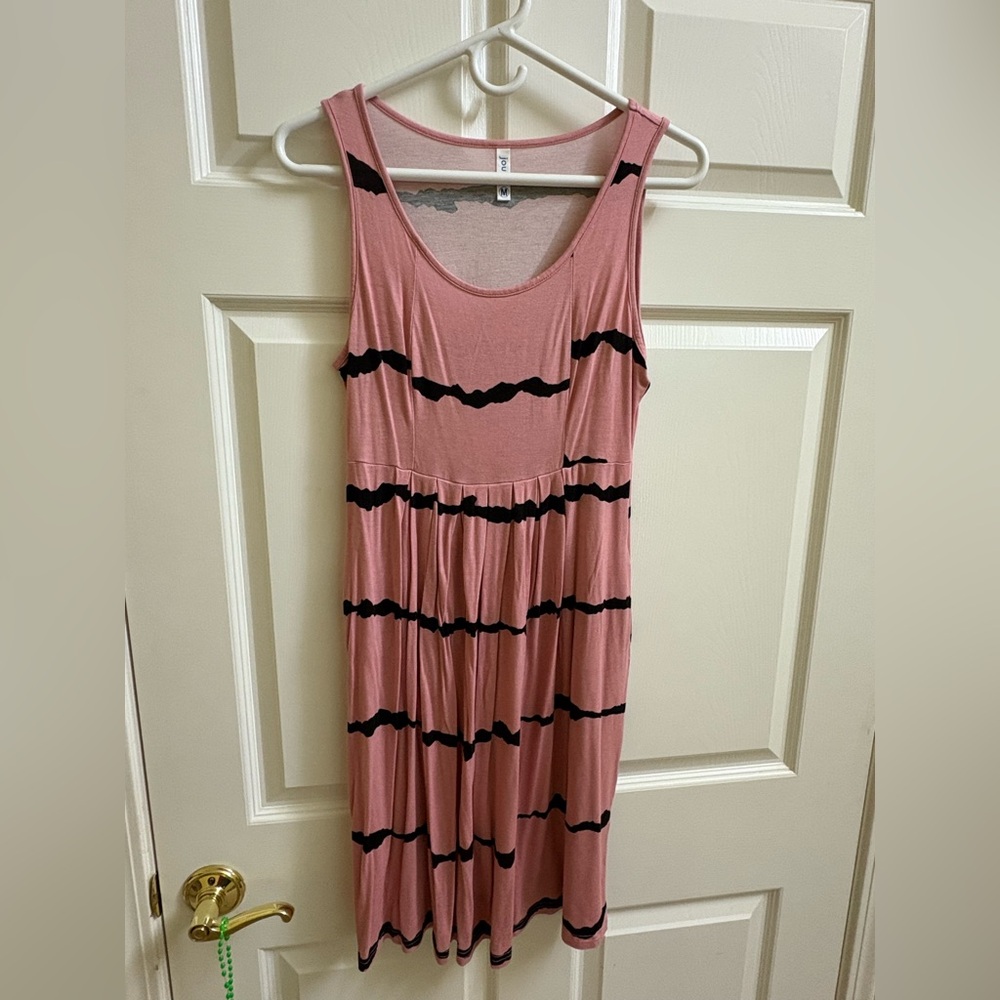 Pink and Black Striped Sleeveless Dress